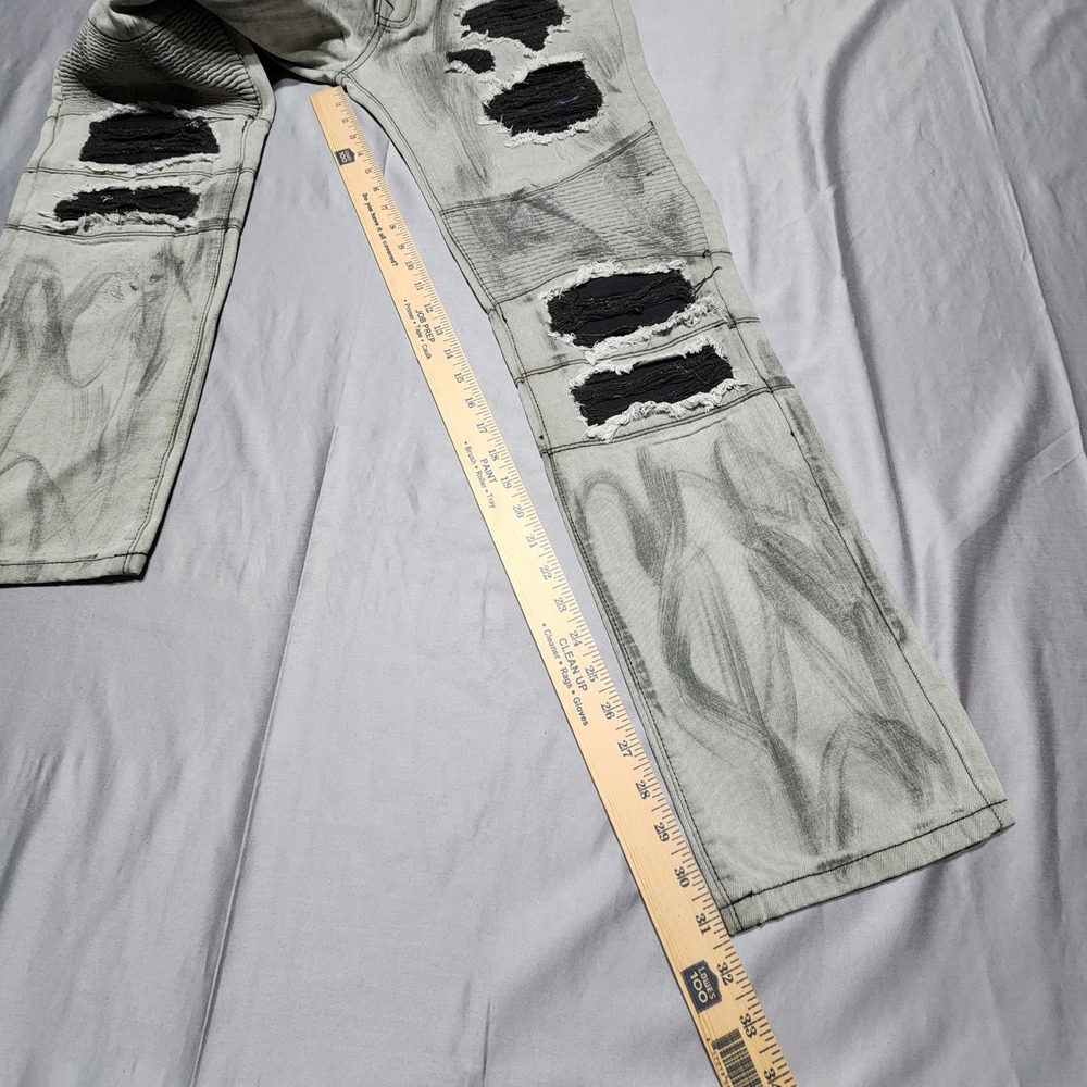Ferrari Massari Mens Grey Distressed Biker Moto Jeans Ripped Denim Size 34x32 - Picture 4 of 12